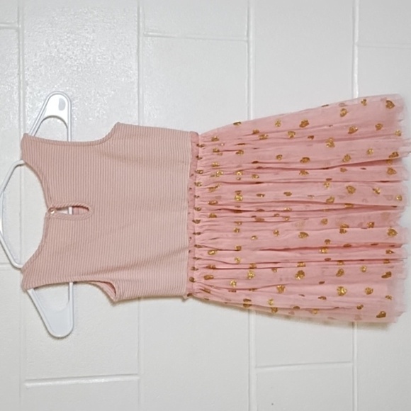 Jenna & Jessie 6X Pink Gold Hearts Sequins Soft Netted Skirt Knit Top Dress - Picture 3 of 10